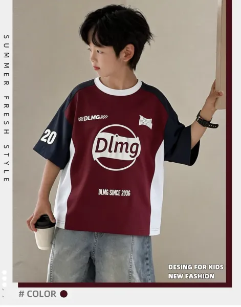 Design DLMG Graphic Print Color-Block T-Shirt Burgundy T-Shirts - 3