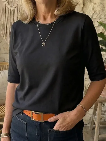 Design Classic Fit Black Crewneck T-Shirt - 18