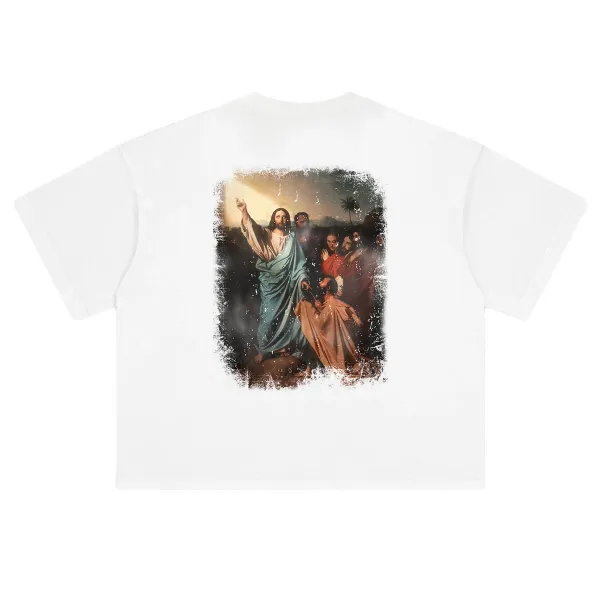 Design Religious Painting Graphic Oversized T-Shirt White - 1
