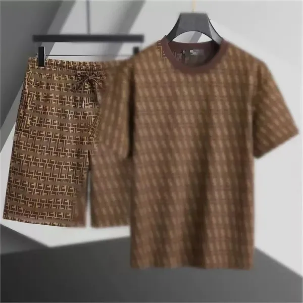 Fendi FF Logo Print Brown Set: T-Shirt and Shorts - 1