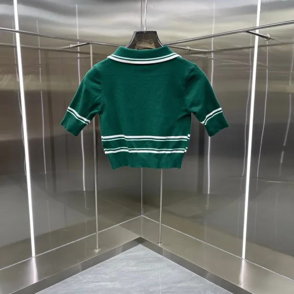 Design Knit Tennis Set Green with White Stripes and Embroidered Logo Skirt and Polo Top - 4