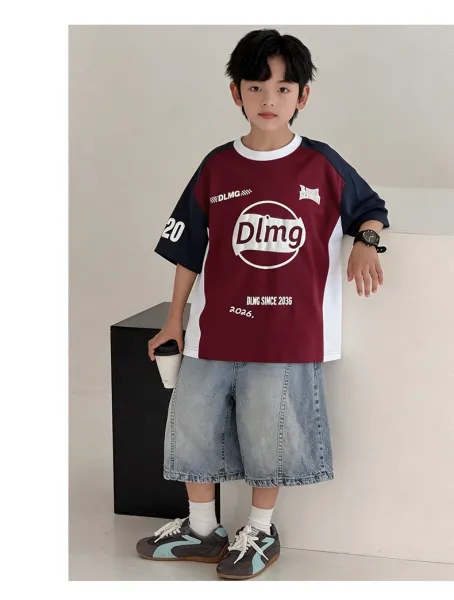 Design DLMG Graphic Print Color-Block T-Shirt Burgundy T-Shirts - 11