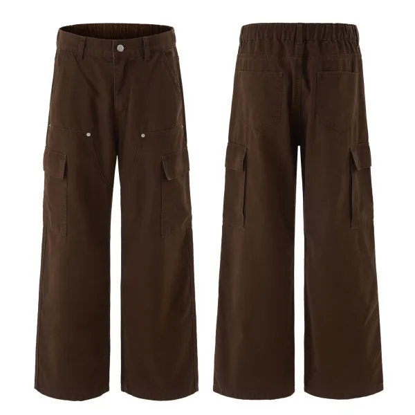 Design Wide-Leg Cargo Pants Distressed Olive Brown - 18