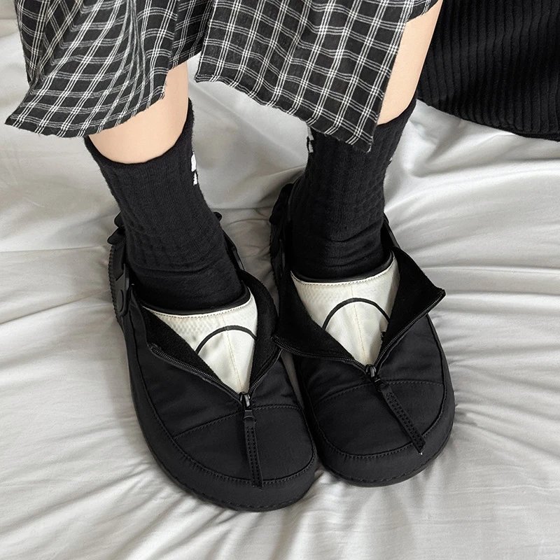 Design Zippered Slip-On Mules Black / White Shoes Casual Shoes