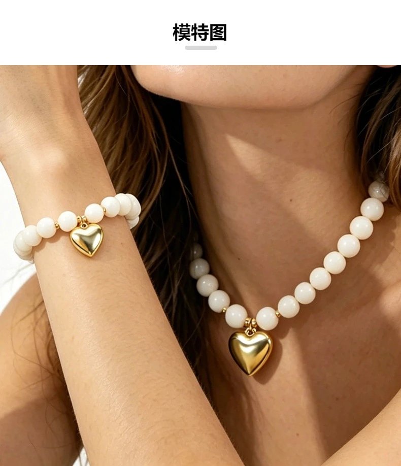 Design Heart Charm Bracelet Lilac Beaded Stretch Bracelet Jewelry - 7