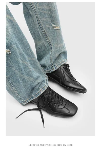 Design Black Leather Low-Top Sneakers - 6