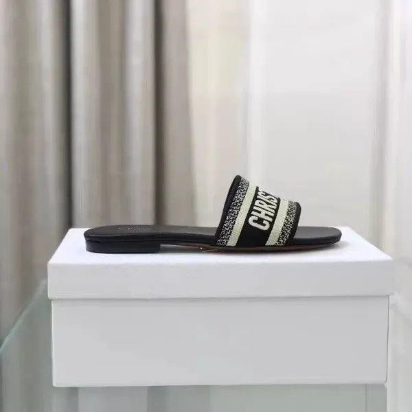 Dior Diorissimo Slide Black and White Logo Strap Sandals Slippers - 13