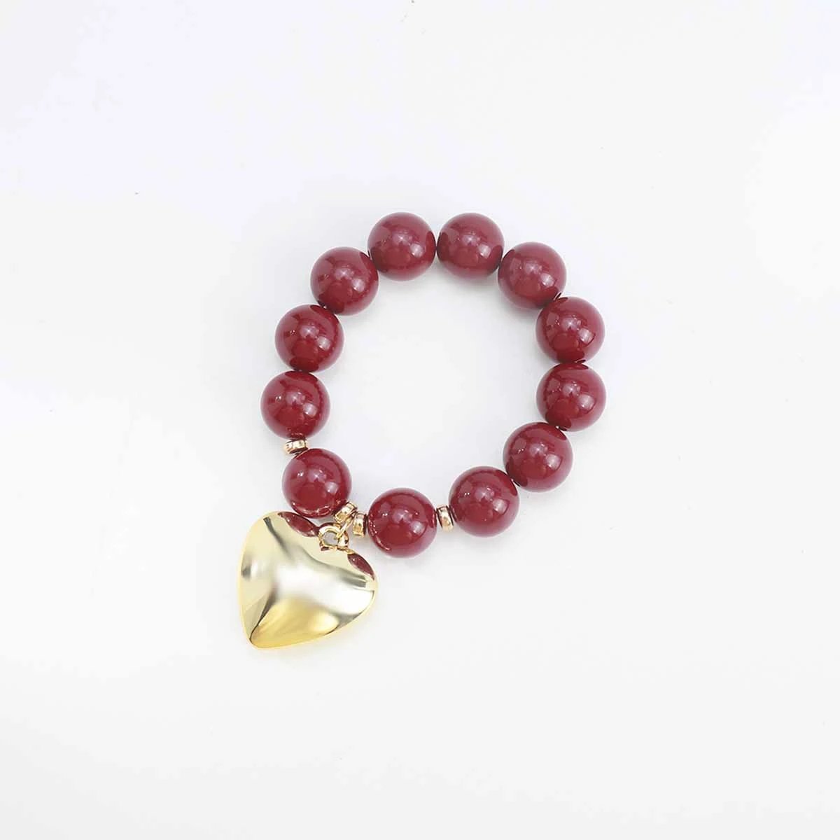 Design Heart Charm Bracelet Lilac Beaded Stretch Bracelet Jewelry - 29