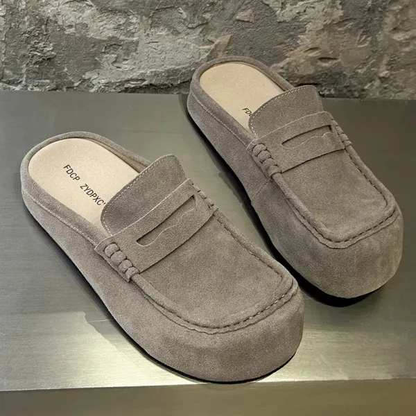 Design Suede Loafer Mule Gray Casual Shoes - 1