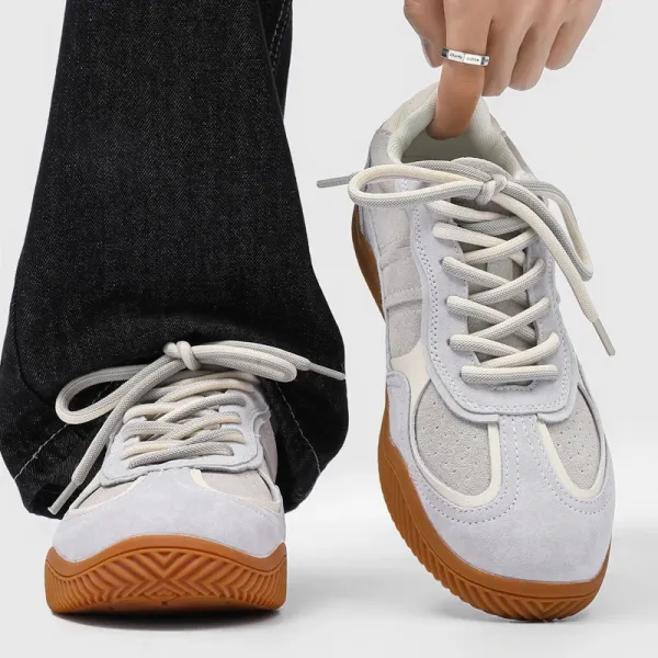Design Retro Suede Sneakers in Light Gray and Gum Sole - 1
