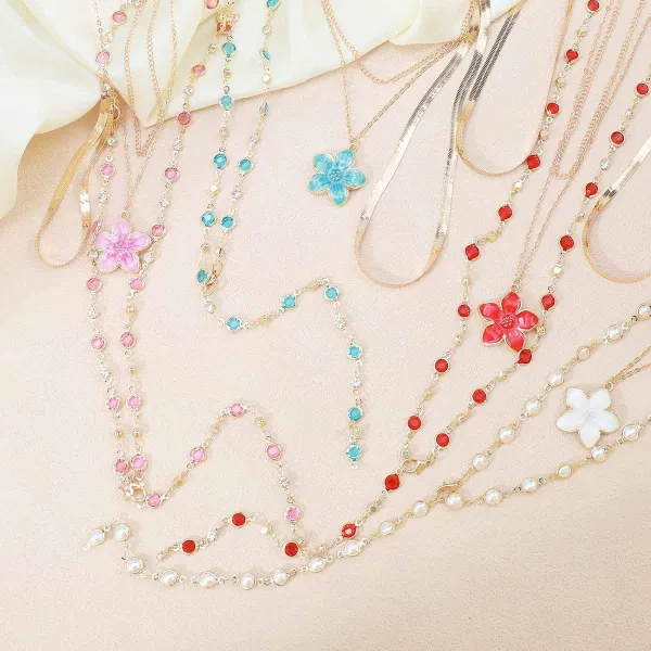 Design Layered Pearl Flower Pendant Necklace Gold Jewelry - 13