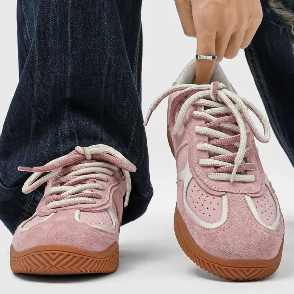 Design Pink Suede Retro Court Sneakers - 1