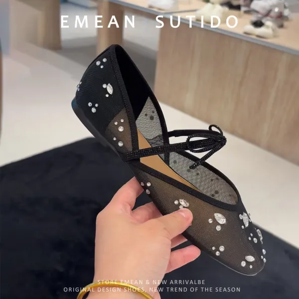 Design Crystal-Embellished Beige Mary Jane Flats Casual Shoes - 9