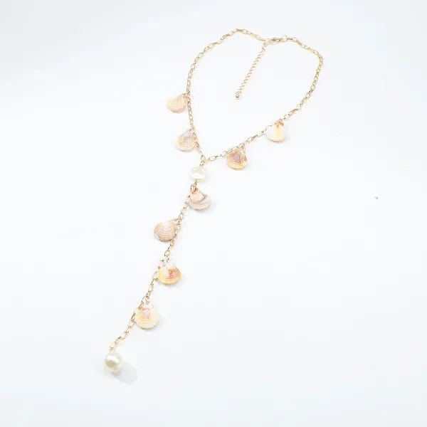 Design Seashell & Pearl Lariat Necklace Gold-Tone Jewelry - 15