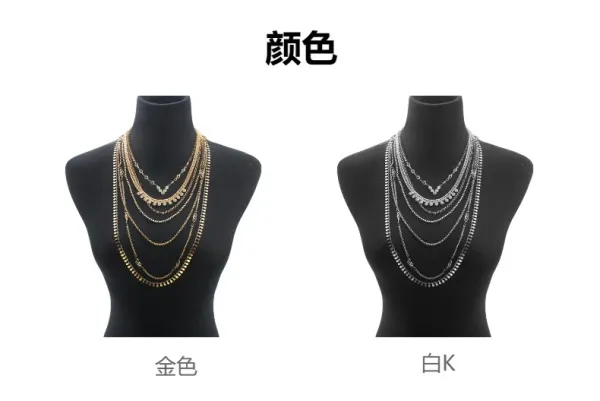 Design Layered Multi-Chain Crystal Pendant Necklace Silver Jewelry - 12