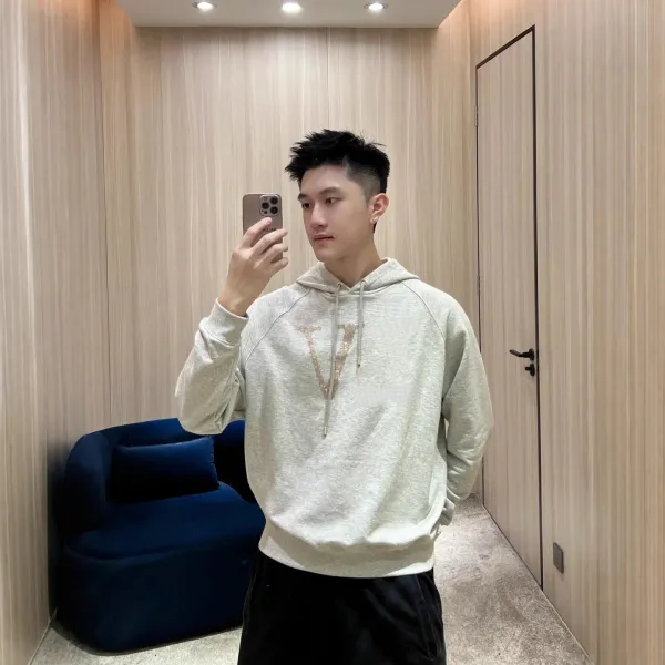 Valentino V Logo Crystal-Embellished Gray Hoodie - 5
