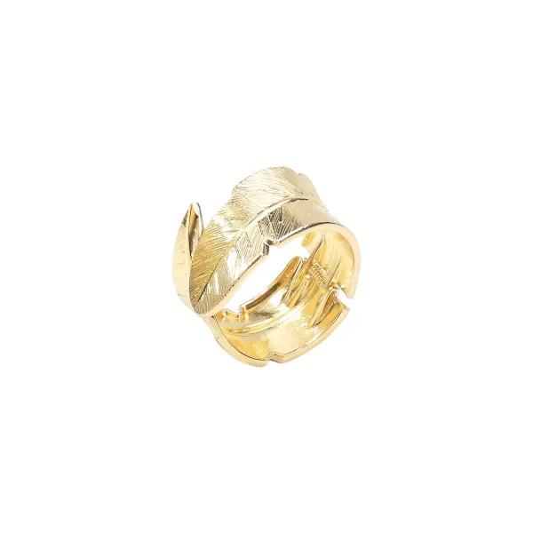 Design Feather Motif Adjustable Gold Ring Jewelry - 1