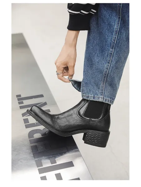 Design Chelsea Boots Black Leather Chunky Heel Boots - 6