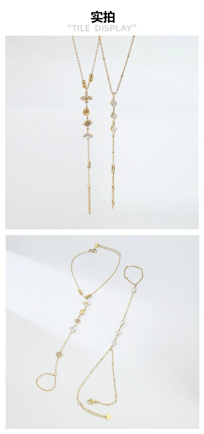 Design Lariat Necklace with Crystal Charms Gold Jewelry - 14