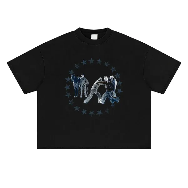 Design Western Star Circle Graphic T-Shirt Black - 1