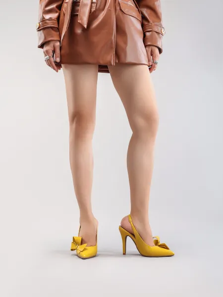 Design Bow Detail Nude Patent Leather Slingback Stilettos - 42
