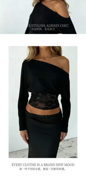 Design Off-Shoulder Cropped Top with Lace Waistband White - 11