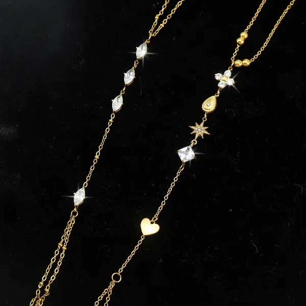 Design Lariat Necklace with Crystal Charms Gold Jewelry - 16