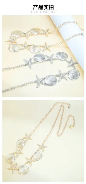 Design Silver Sea Shell and Starfish Waist Chain Accessory Jewelry - 10