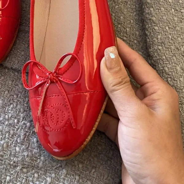 Chanel Ballerina Flats Pink Two-Tone Bow Detail Flat Shoes Loafers - 10