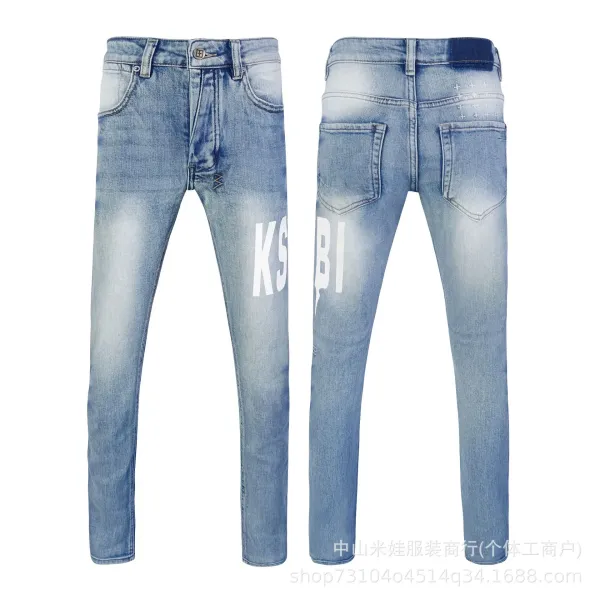 Design KSBI Logo Print Slim Fit Light Wash Jeans - 1