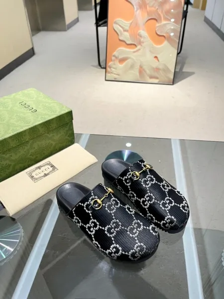 Gucci GG Marmont Slide Sandals Black and White Slippers - 1