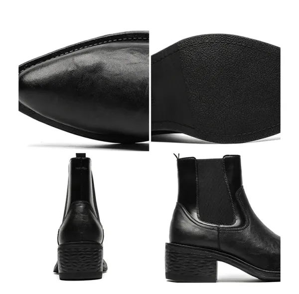 Design Chelsea Boots Black Leather Chunky Heel Boots - 12
