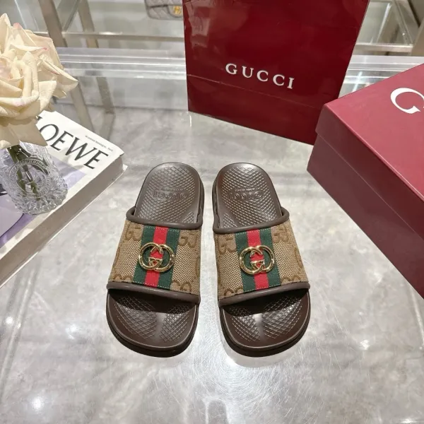 Gucci GG Marmont Slide Sandals Beige and Black Slippers - 2
