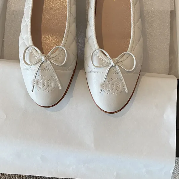 Chanel Ballerina Flats Pink Two-Tone Bow Detail Flat Shoes Loafers - 23