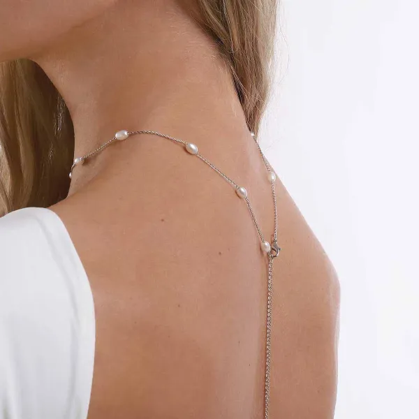 Design Pearl Lariat Necklace Silver Jewelry - 8