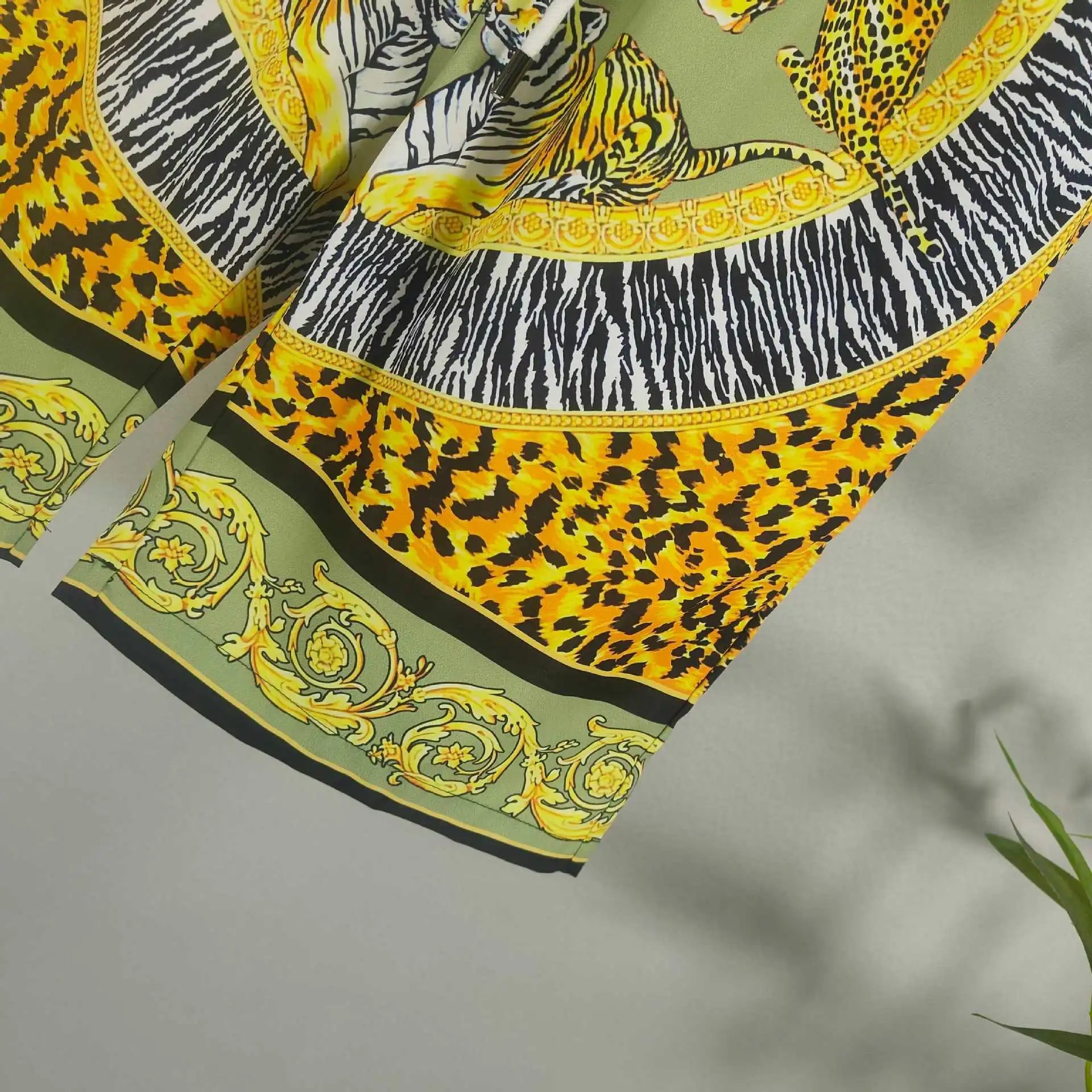 Versace Jungle Print Silk Shirt and Shorts Set Olive Green - 10