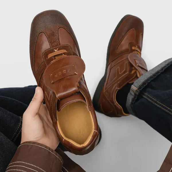 Design Velcro Strap Loafer Brown Casual Shoes - 1