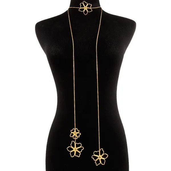 Design Floral Wire Choker Necklace Gold Jewelry - 1