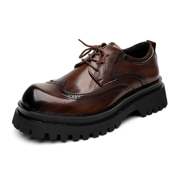 Design Brogue Oxford with Chunky Lug Sole Brown Leather Shoes - 1