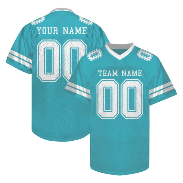 Design Customizable Aqua Football Jersey with White Stripes Jersey - 1