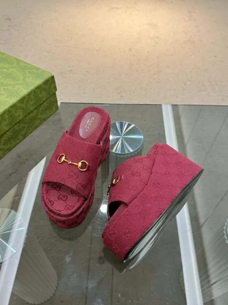Gucci Horsebit Platform Slide Black GG Canvas Sandals Slippers - 7