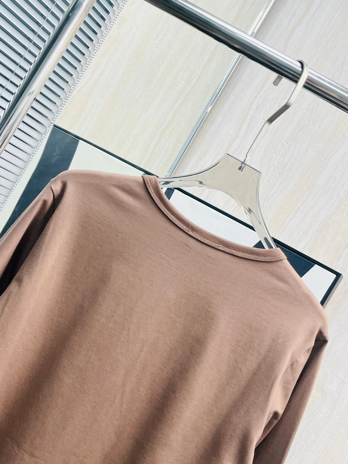 Design Long Sleeve Crewneck Top in Mauve Beige T-Shirts - 14
