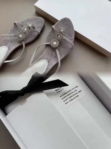 Design Embellished Suede Thong Sandals in Dusty Gray - 14