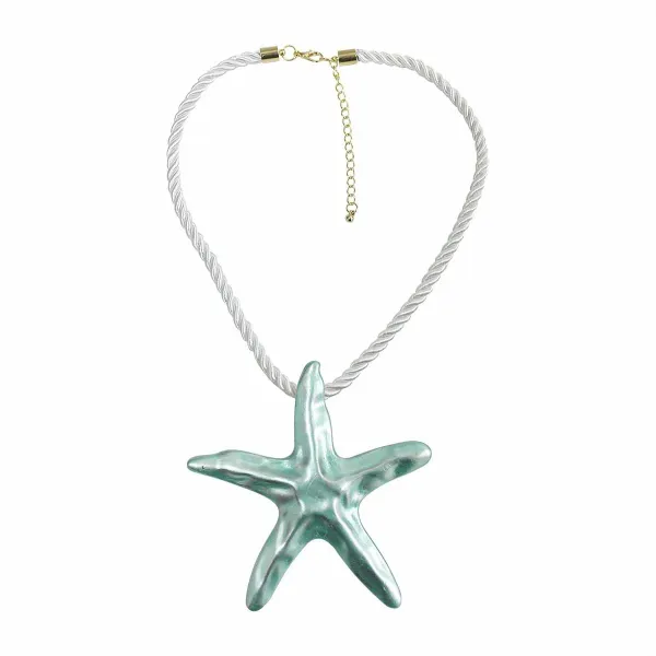 Design Starfish Pendant Necklace in Seafoam Green with White Rope Chain Jewelry - 1