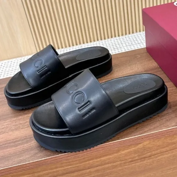 Gucci Logo-Embossed Platform Slide Black Sandals Slippers - 8