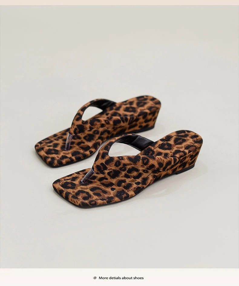 Design Leopard Print Wedge Flip-Flops Sandals Slippers - 32