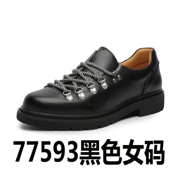 Design Lace-Up Derby Shoes Black Women's Leather Shoes - 1