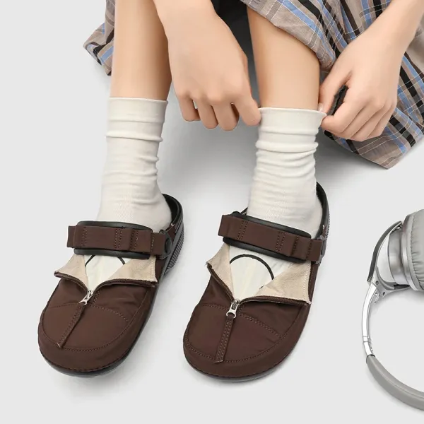 Design Zipper Strap Loafer Brown Casual Shoes - 1