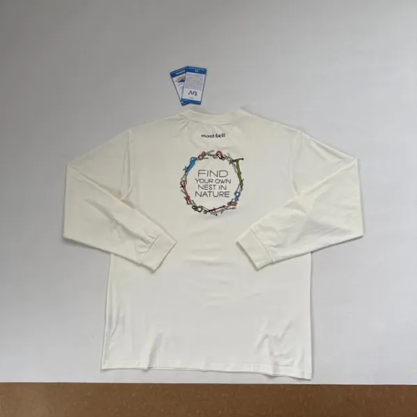 Design Mont-bell Find Your Own Nest in Nature Long Sleeve T-Shirt Beige and Gray T-Shirts - 21