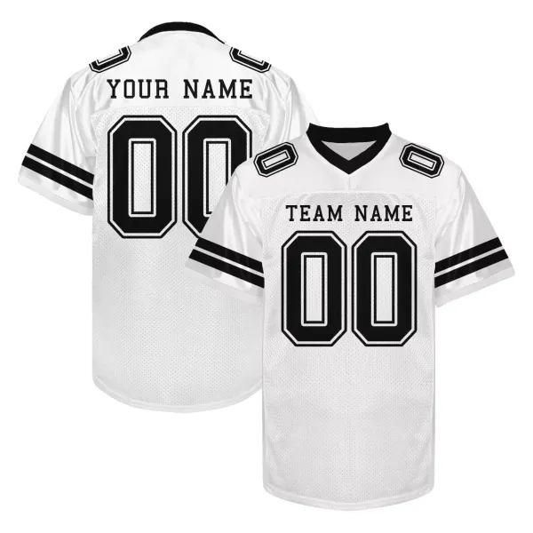 Design Customizable White Football Jersey with Black Accents Jersey - 1